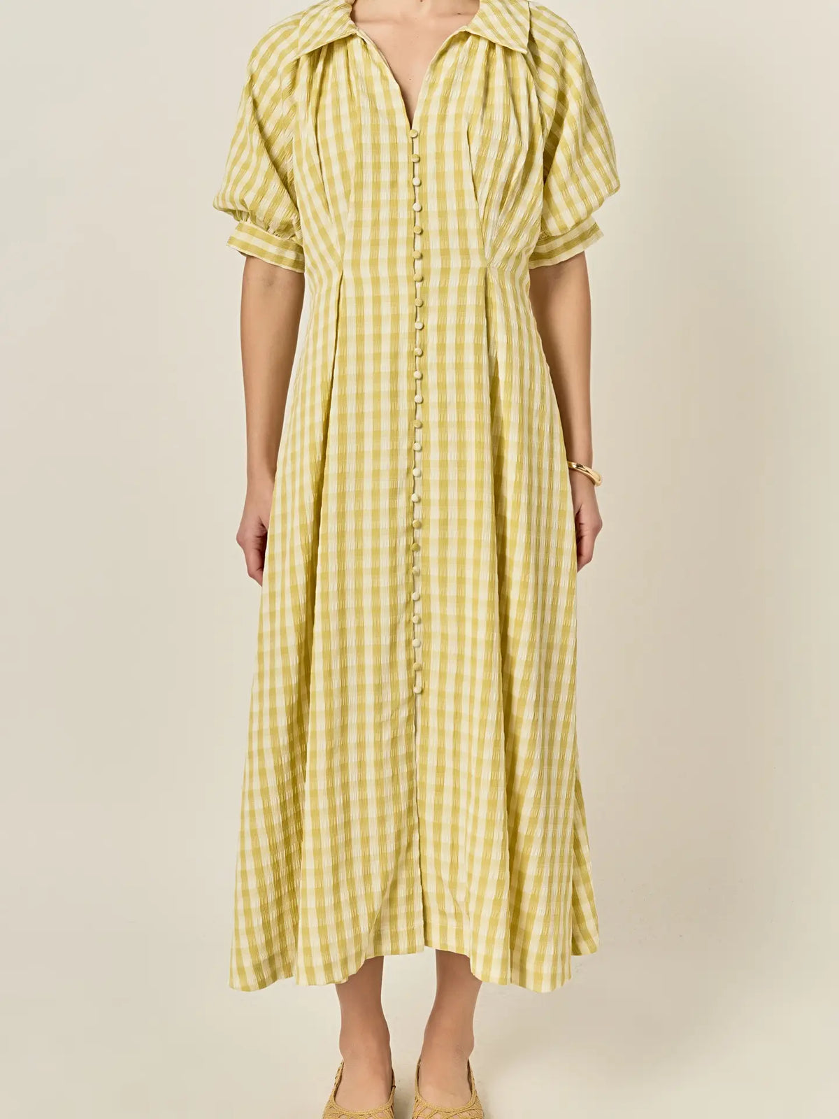 English Factory Gingham Puff Sleeve Dress | Pistachio
