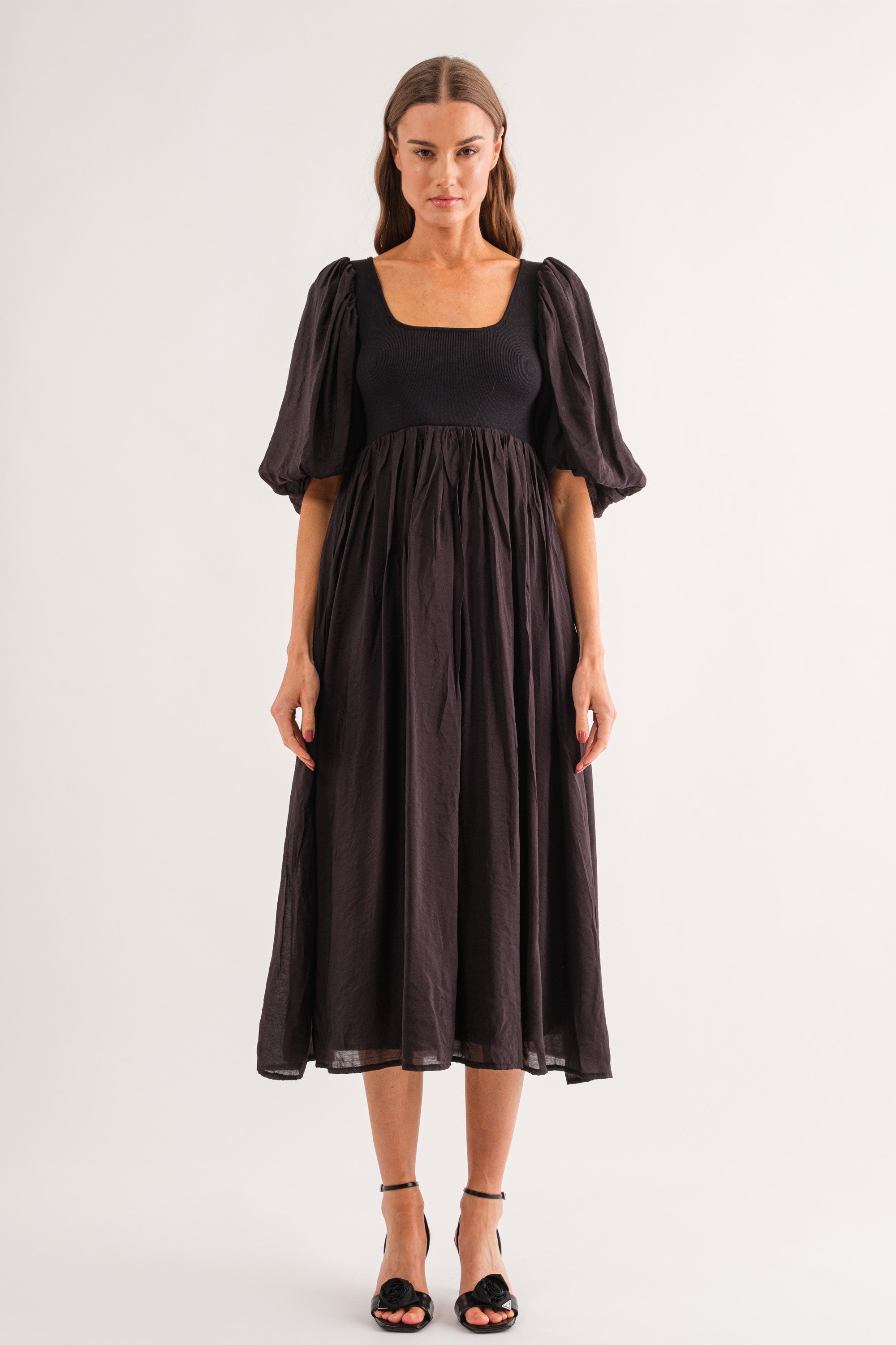 Combo Billow Sleeve Dress | Black