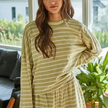 Knit Cotton Shorts | Lettuce Green Stripe
