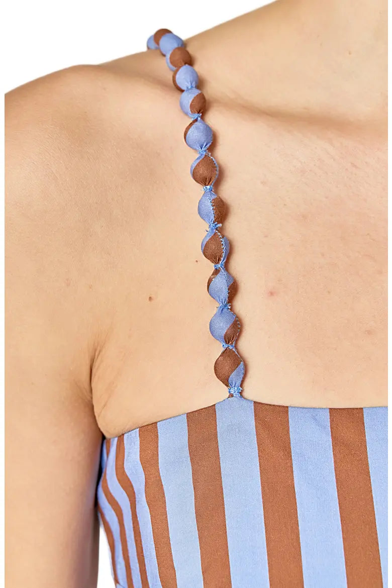English Factory Blue + Brown Stripe Maxi Dress