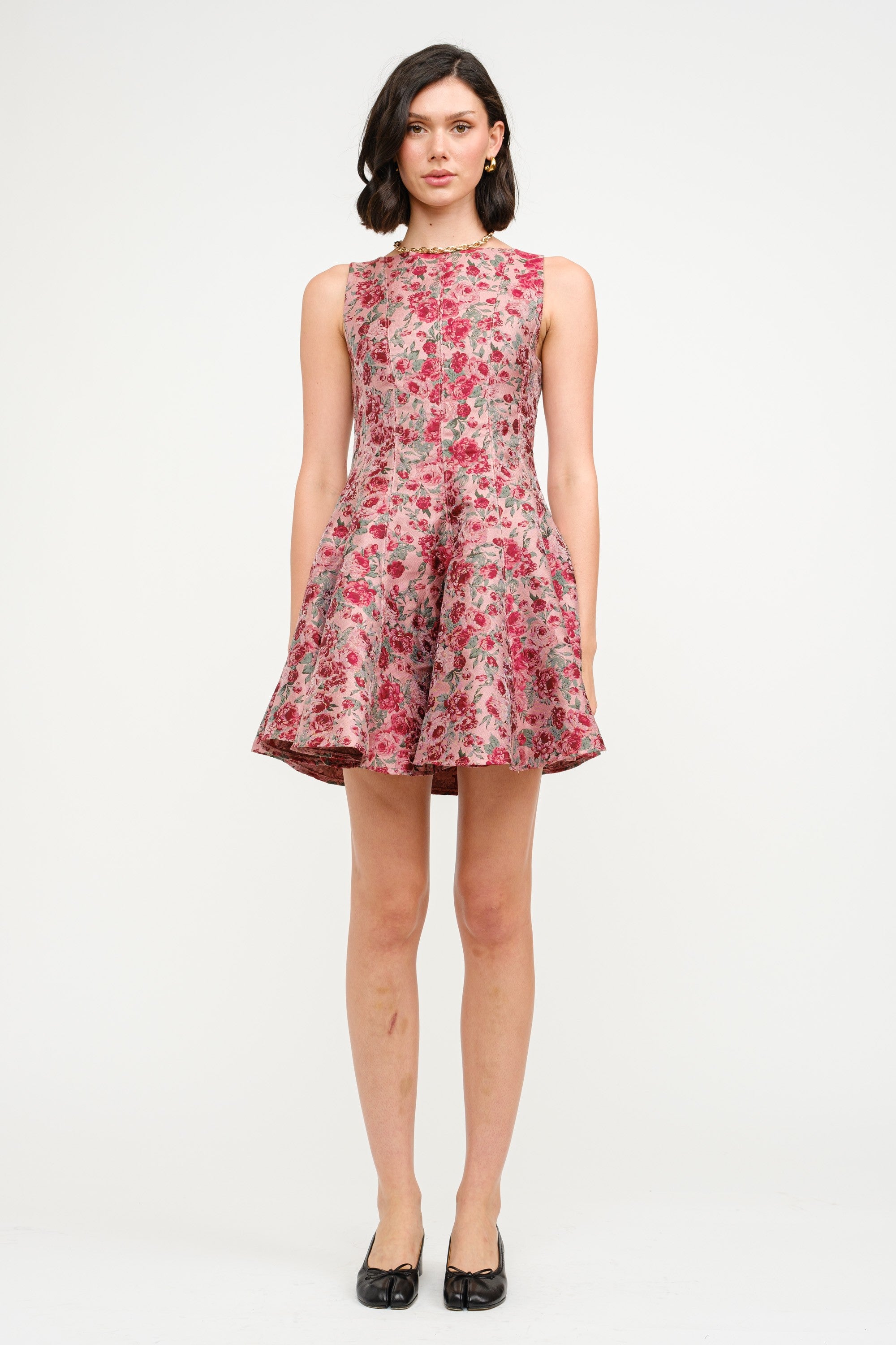 Sleeveless Floral Jacquard Dress