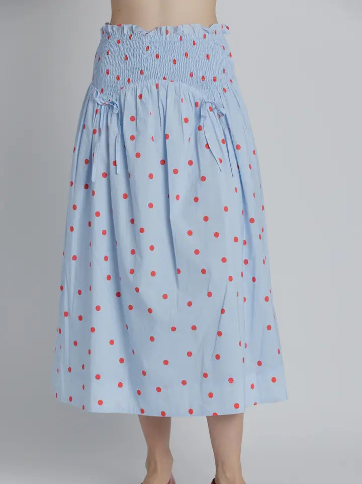 Polka Dot Smocked Midi Skirt