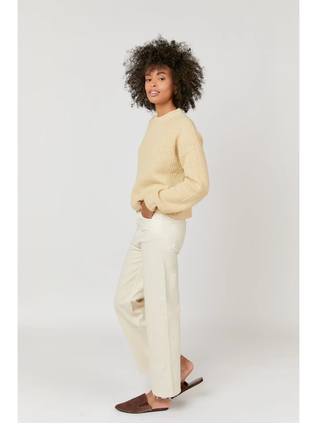 Oliver Logan Aberdeen Ankle Crop High Rise Jeans | Cream