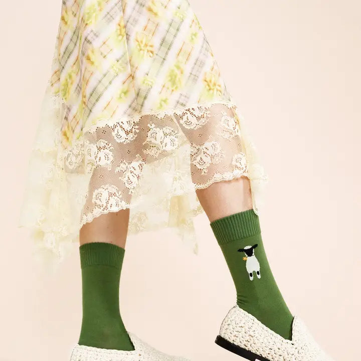 Hansel From Basel Crew Socks | Green Nice To See Ewe