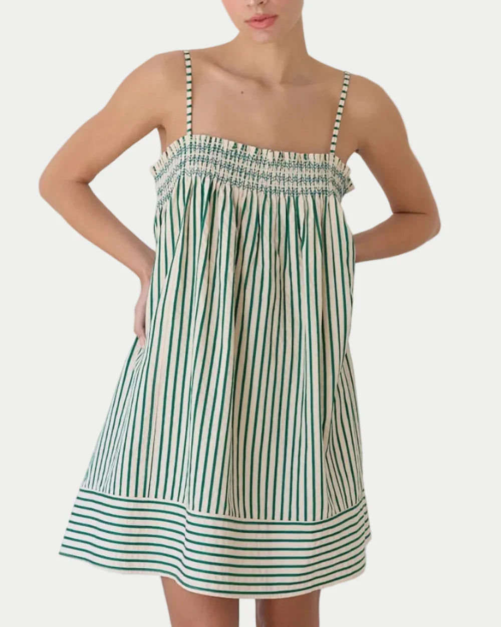 Smocked Babydoll Dress | Green Stripe