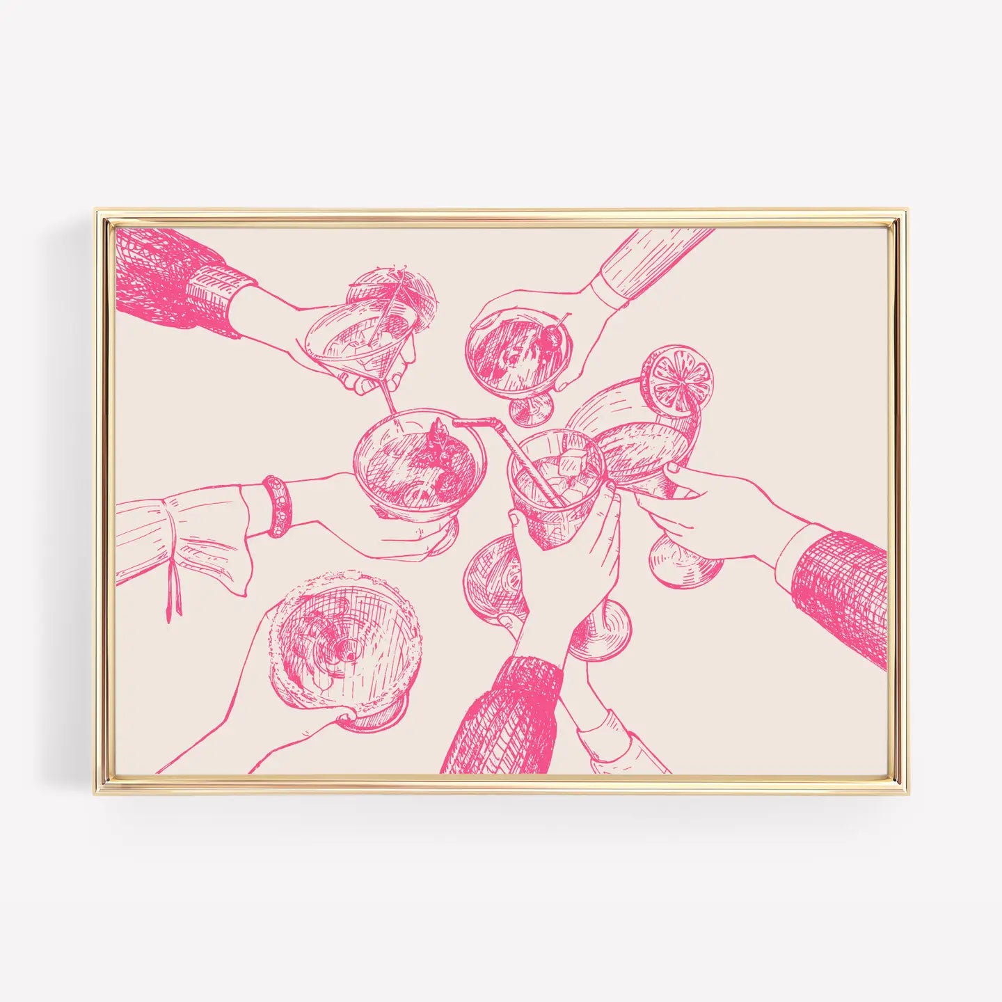 Bar Cart "Cheers" Hands Art Print | Pink