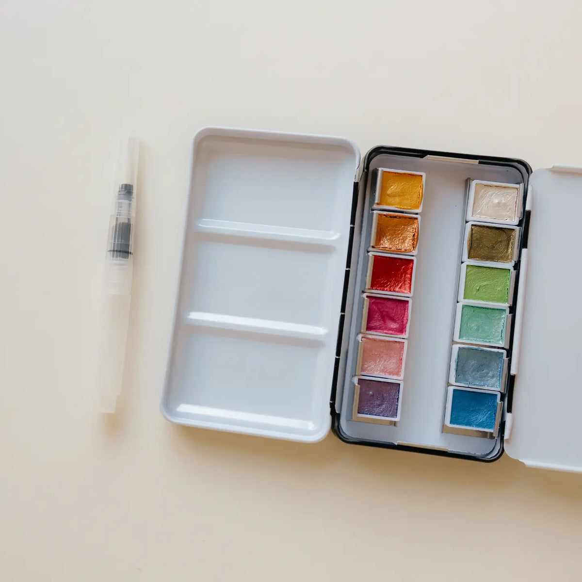 12 Color Mini Travel Watercolor Palette | Metallic
