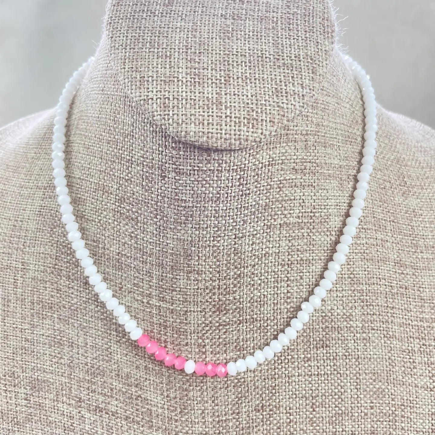 Mia Delicate Beaded Necklace | Pink + White