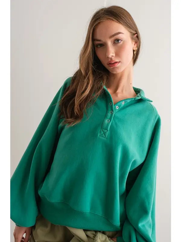 Snap Collar Sweater | Kelly Green