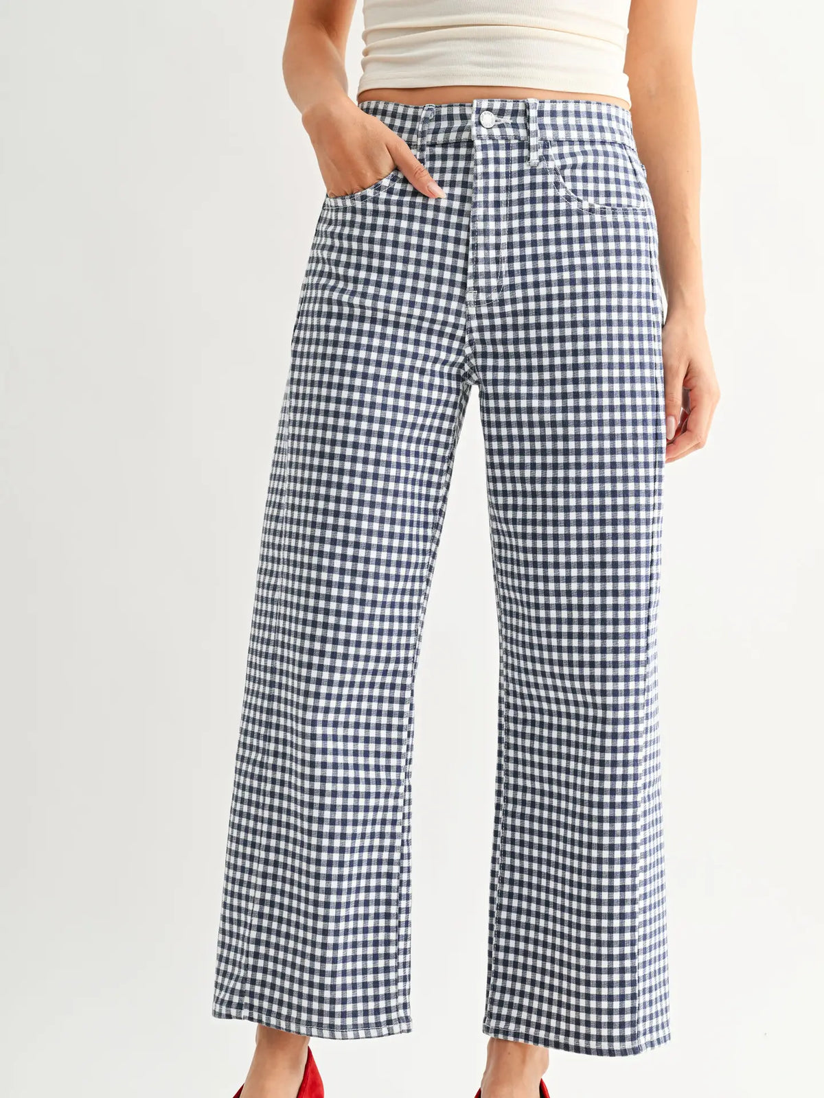 Just Black Denim Barrel Twist Jean | Navy Gingham