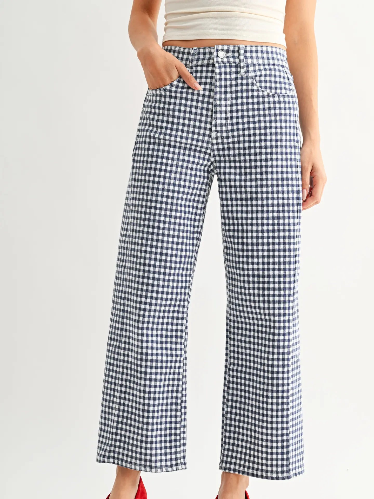 Just Black Denim Barrel Twist Jean | Navy Gingham