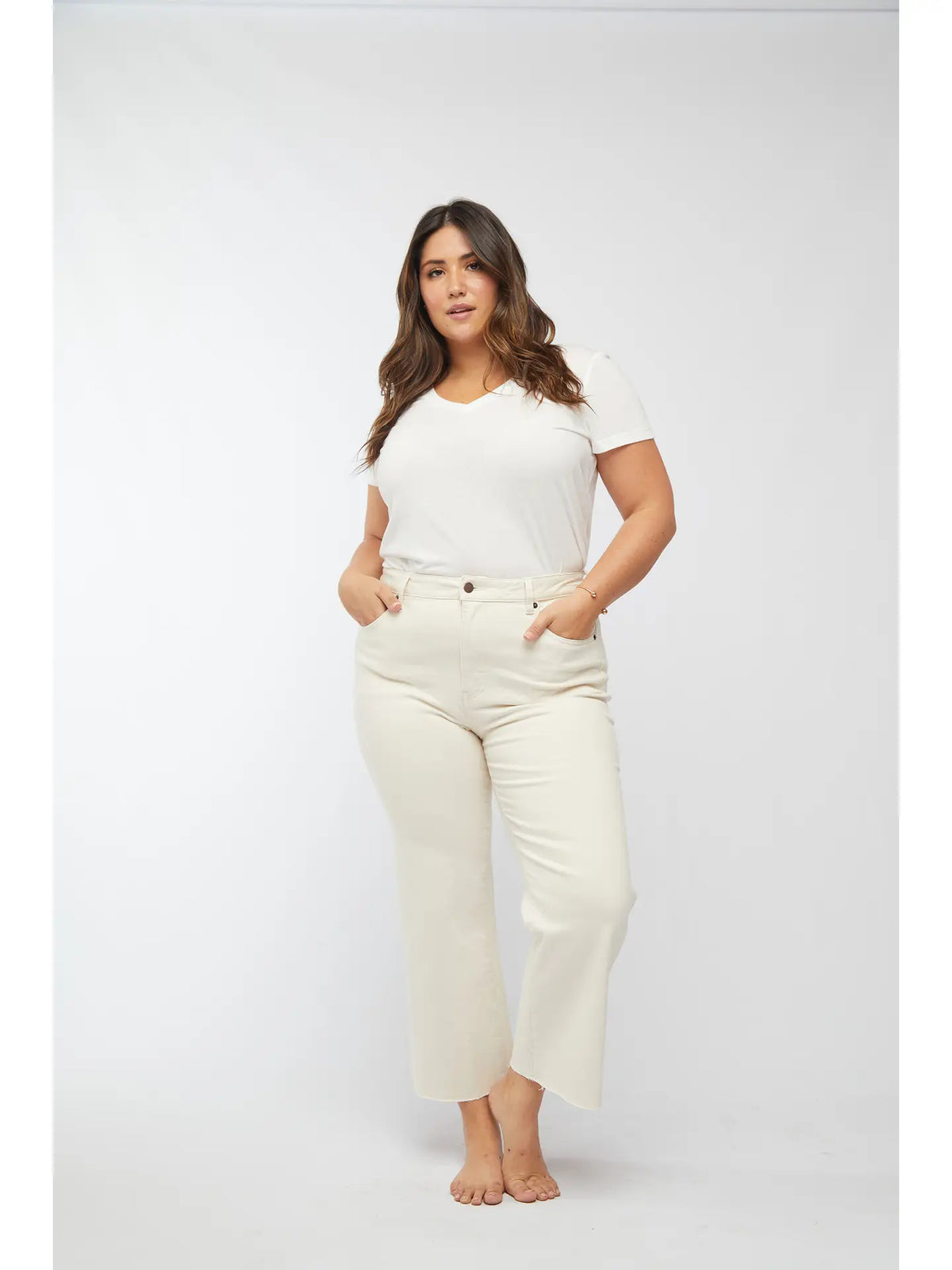Oliver Logan Aberdeen Ankle Crop High Rise Jeans | Cream