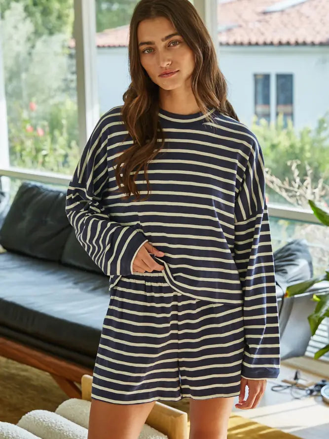 Knit Cotton Shorts | Navy Stripe