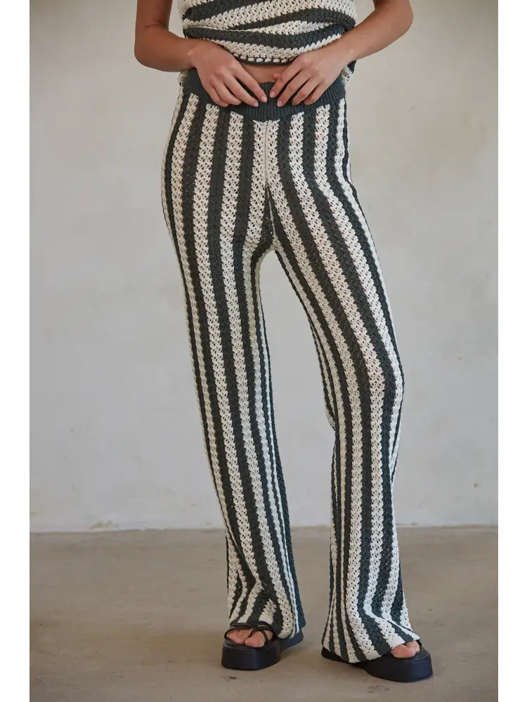 By Together Knit Pants | Charcoal + Ivory Stripe