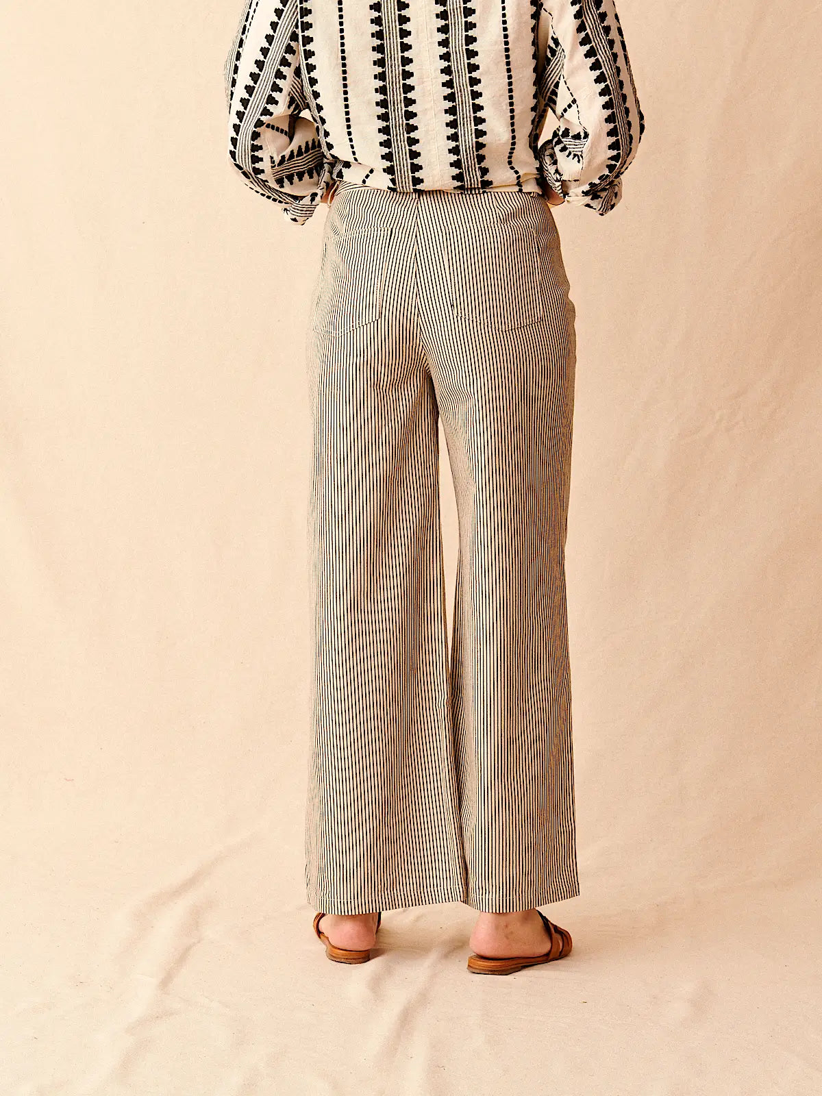 Nucia High-Waisted Striped Pants | Black + White Striped