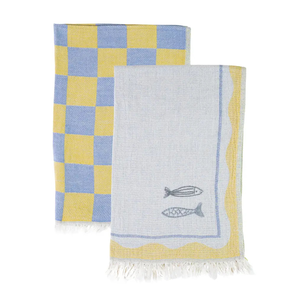 Hand-Stitched Kitchen Towel Set | Sardines