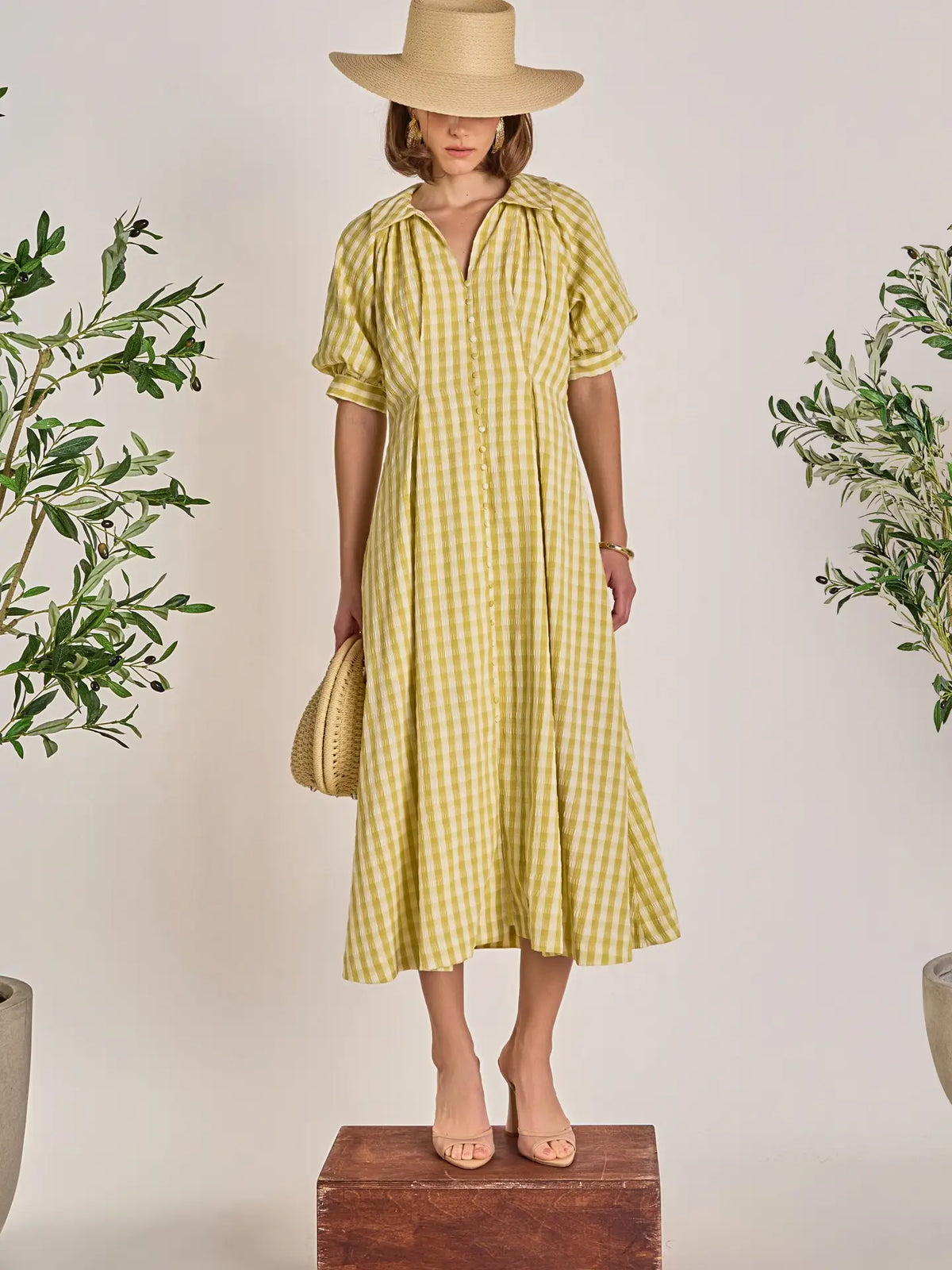 english factory dress English Factory Gingham Puff Sleeve Dress | Pistachio