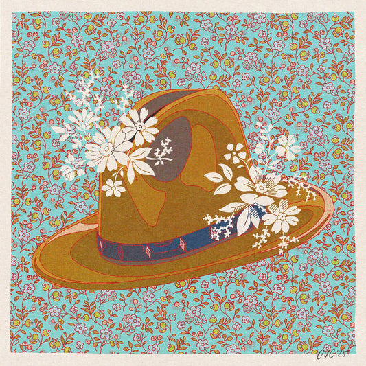 Blue + Tan Cowboy Hat Art Print | 8x8