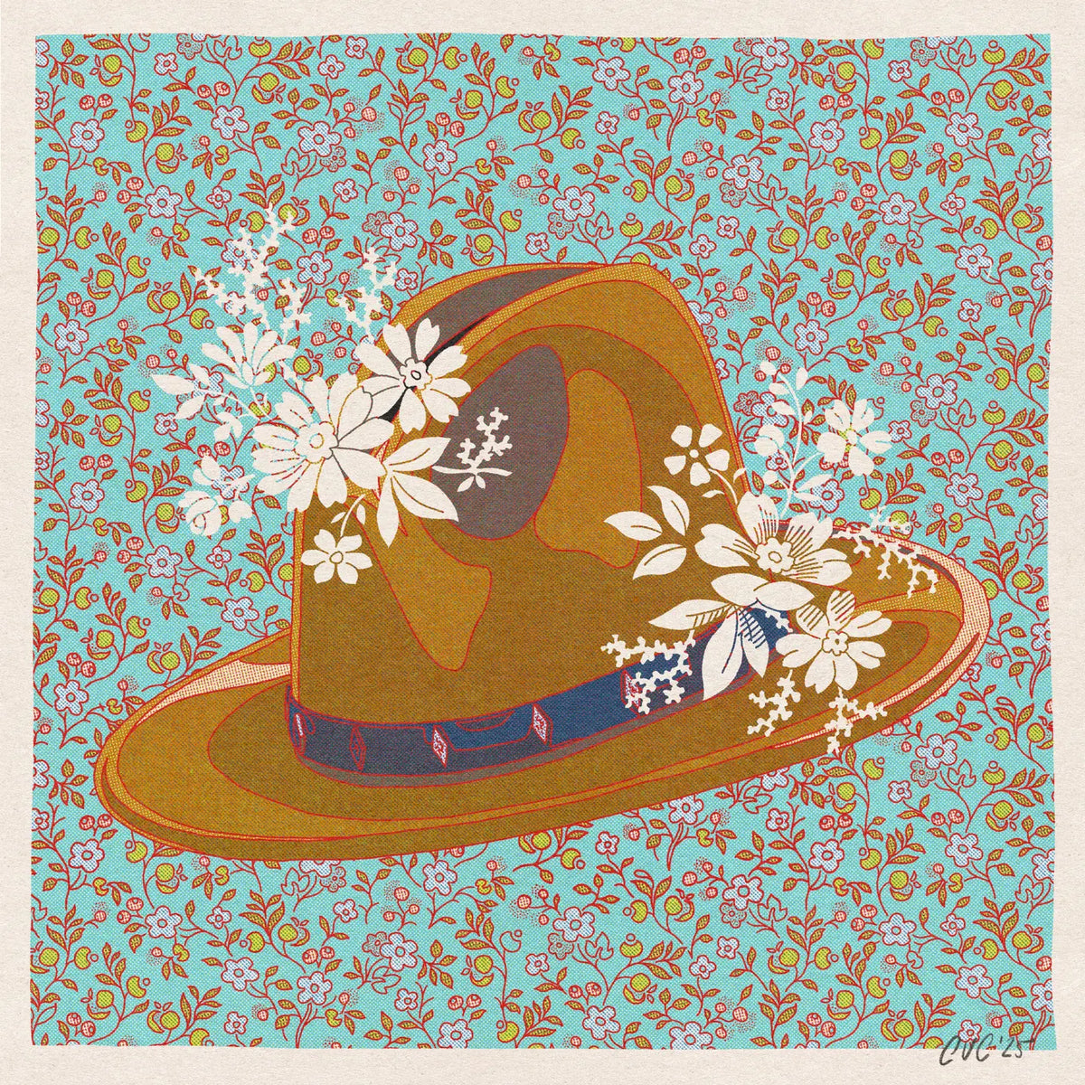 Blue + Tan Cowboy Hat Art Print | 8x8