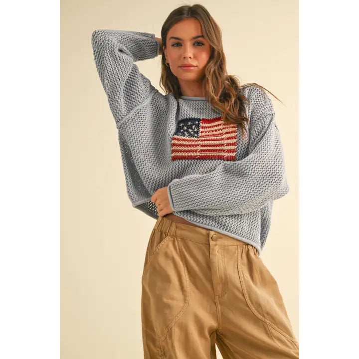 American Flag Sweater | Dusty Blue