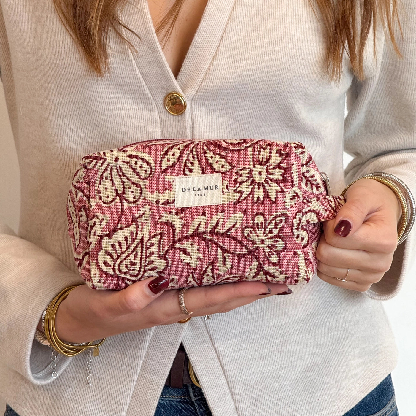De La Mur Squared Makeup Pouch | Burgundy Floral