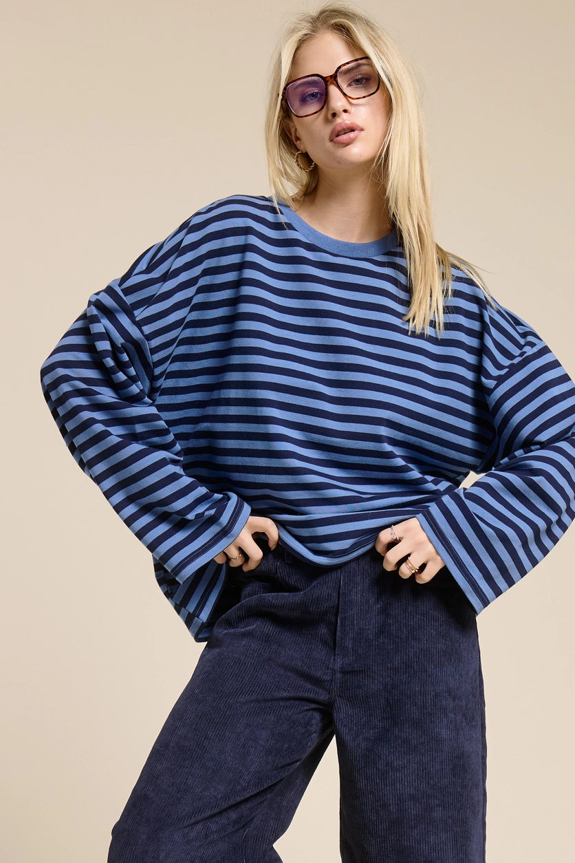 Terry Oversized Long Sleeve Top | Marine