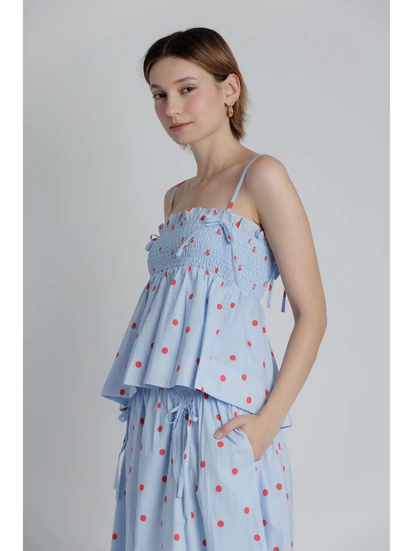 Polka Dot Smocked Tie Top