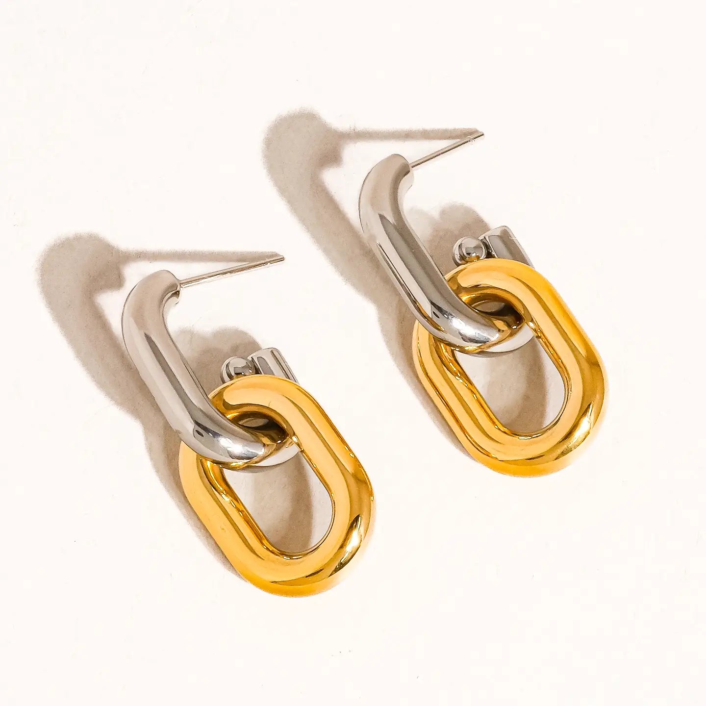 Double Mixed Metal Chain Earring | Non-Tarnish