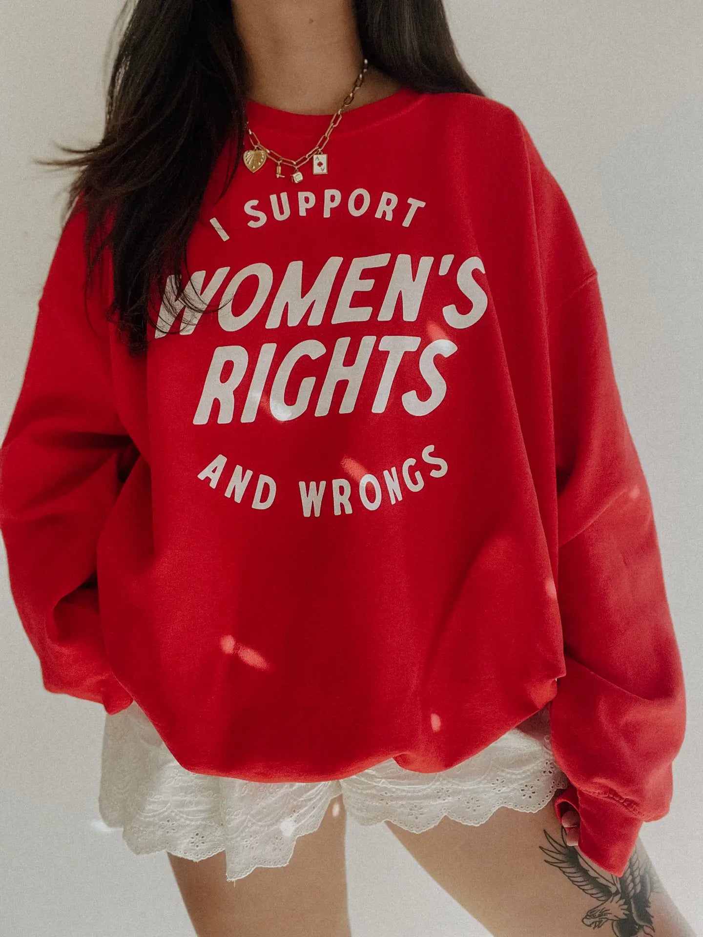 I Support Women's Rights And Wrongs Graphic Sweatshirt | Red