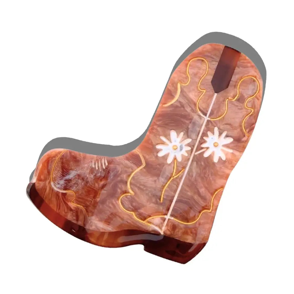 Hand-Painted Daisy Cowboy Boot Claw Hair Clip