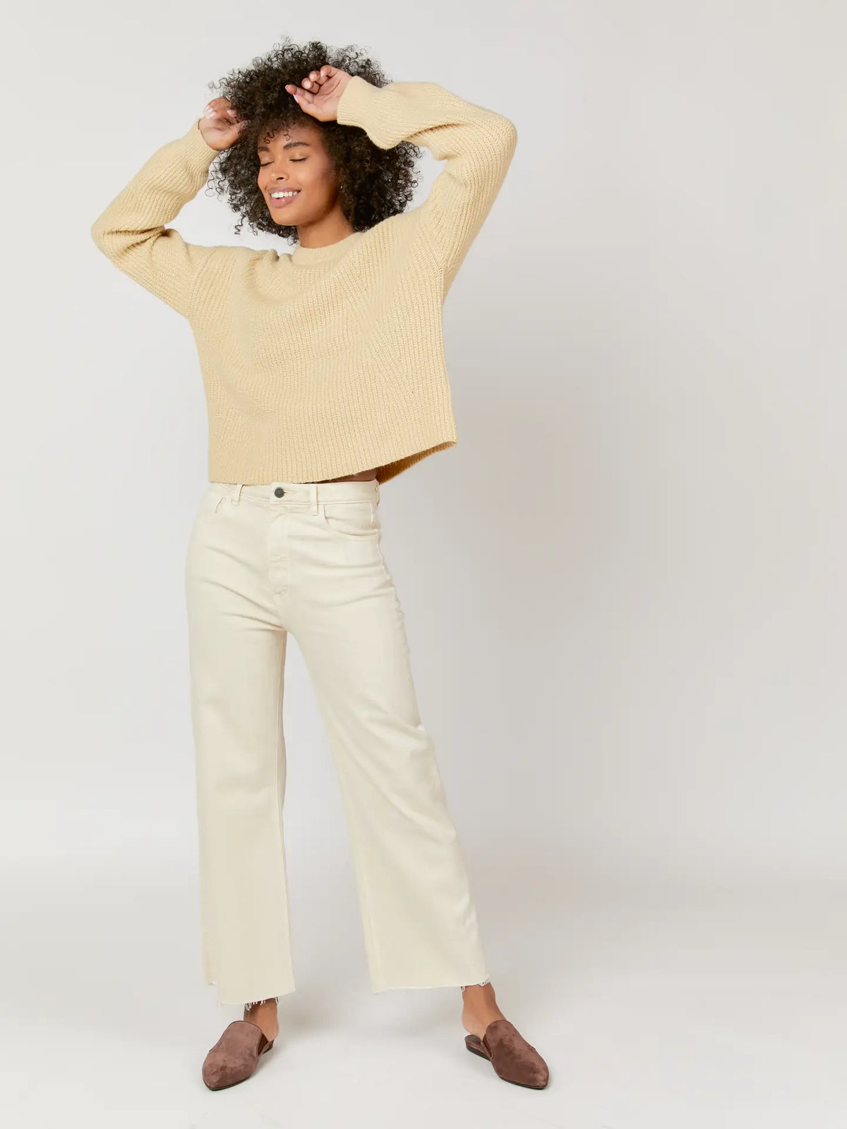 Oliver Logan Aberdeen Ankle Crop High Rise Jeans | Cream