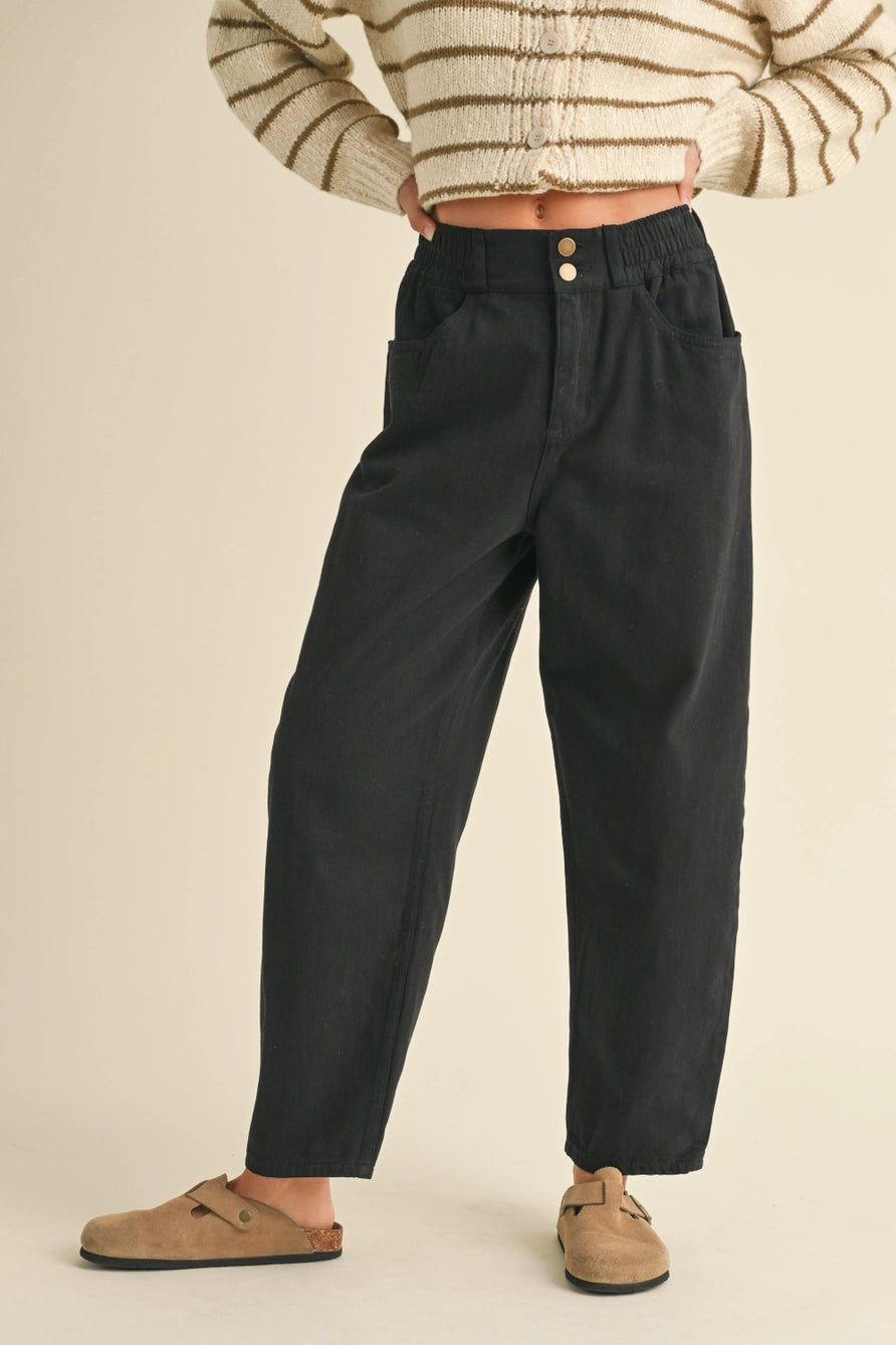 Black Cotton Barrel Pants | MIOU MUSE