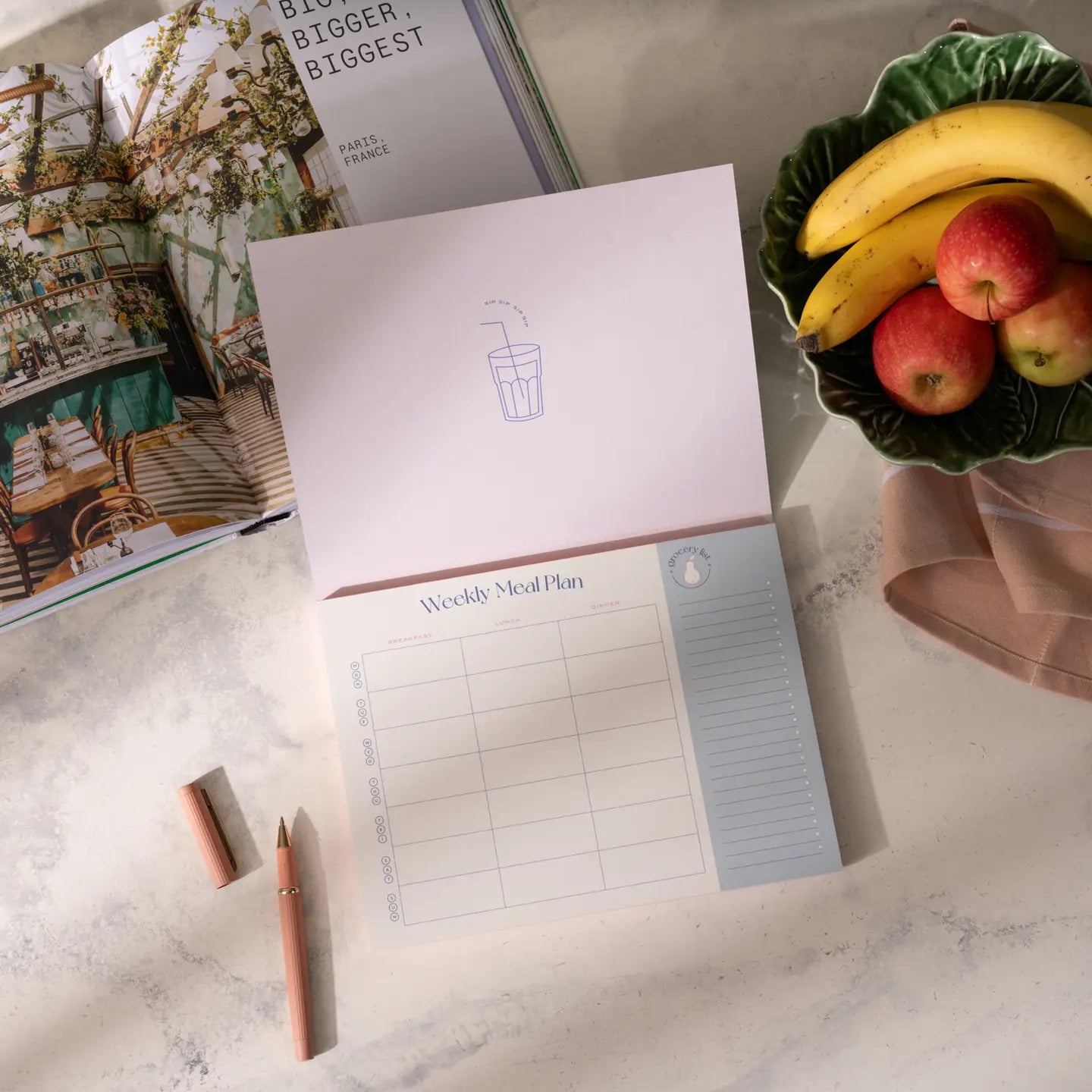 On The Menu Weekly Meal Planner + Grocery List | Blue