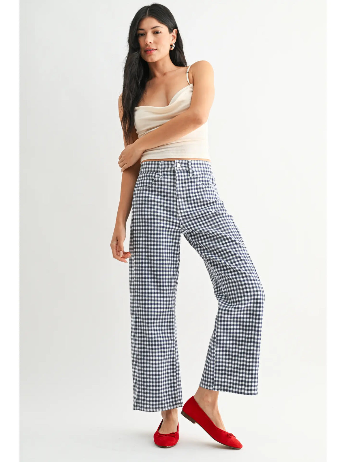 Just Black Denim Barrel Twist Jean | Navy Gingham