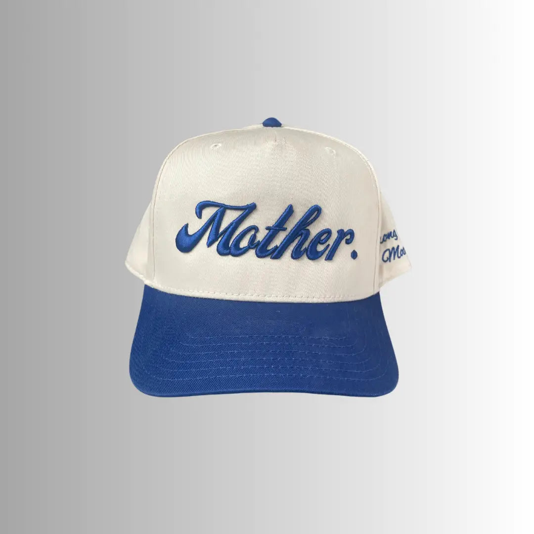 Strong As a Mother Embroidered Hat | Natural + Royal Blue