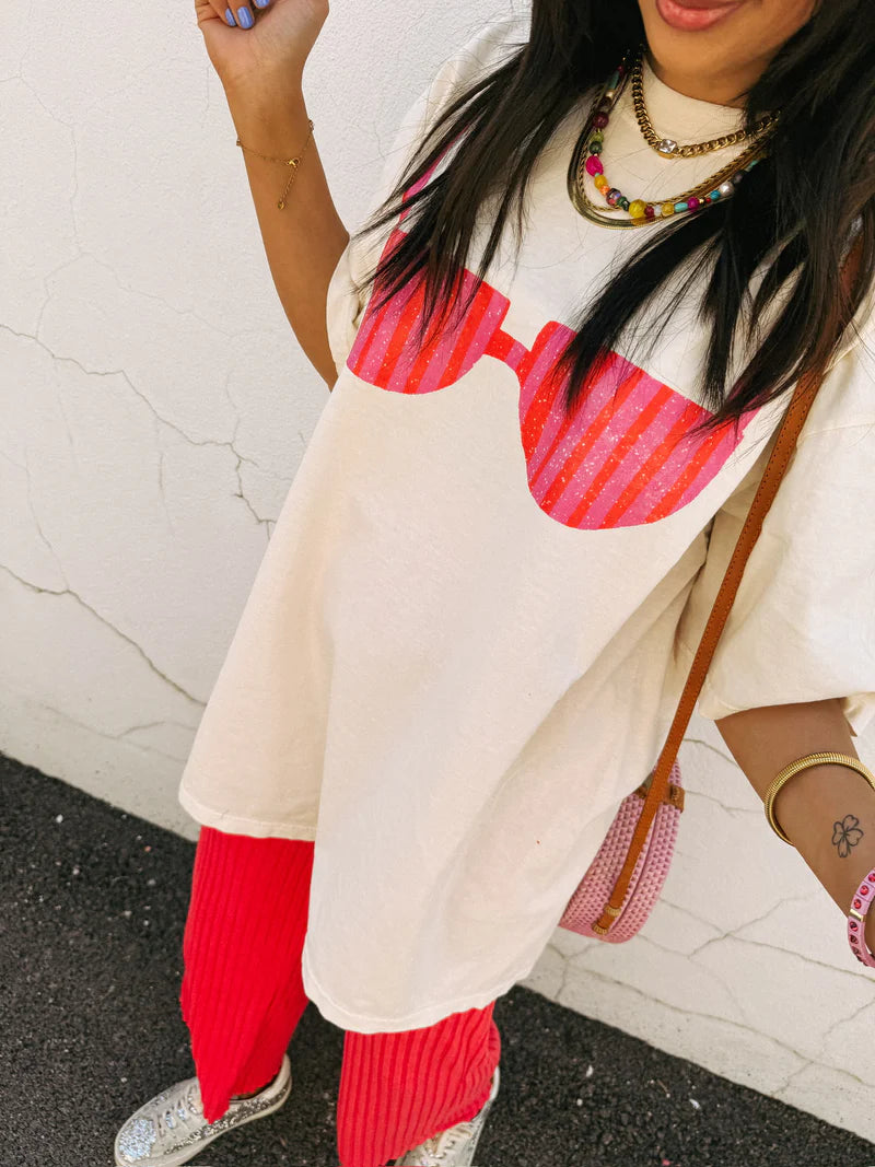 Bikini Graphic Tee| Ivory + Pink
