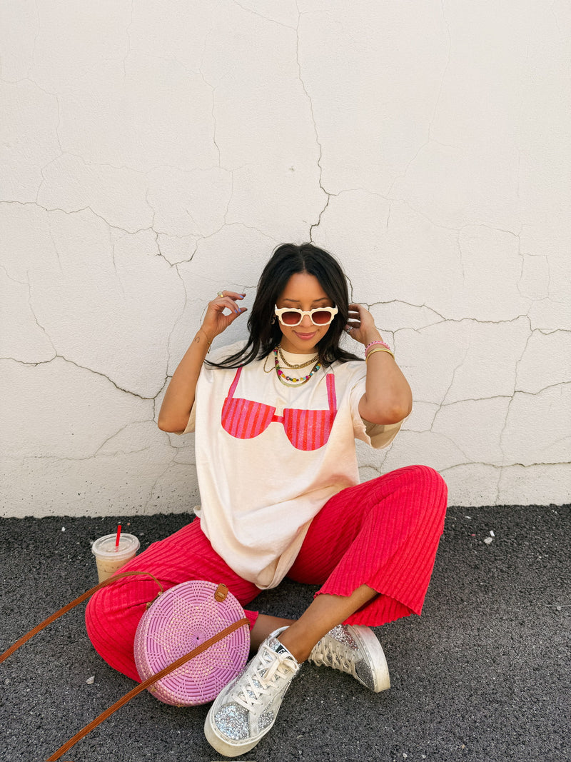 Bikini Graphic Tee| Ivory + Pink
