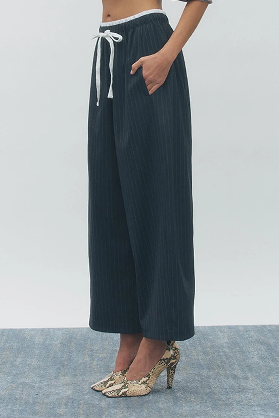 Maude Club Ari Drawstring Pants | Navy Pinstripe