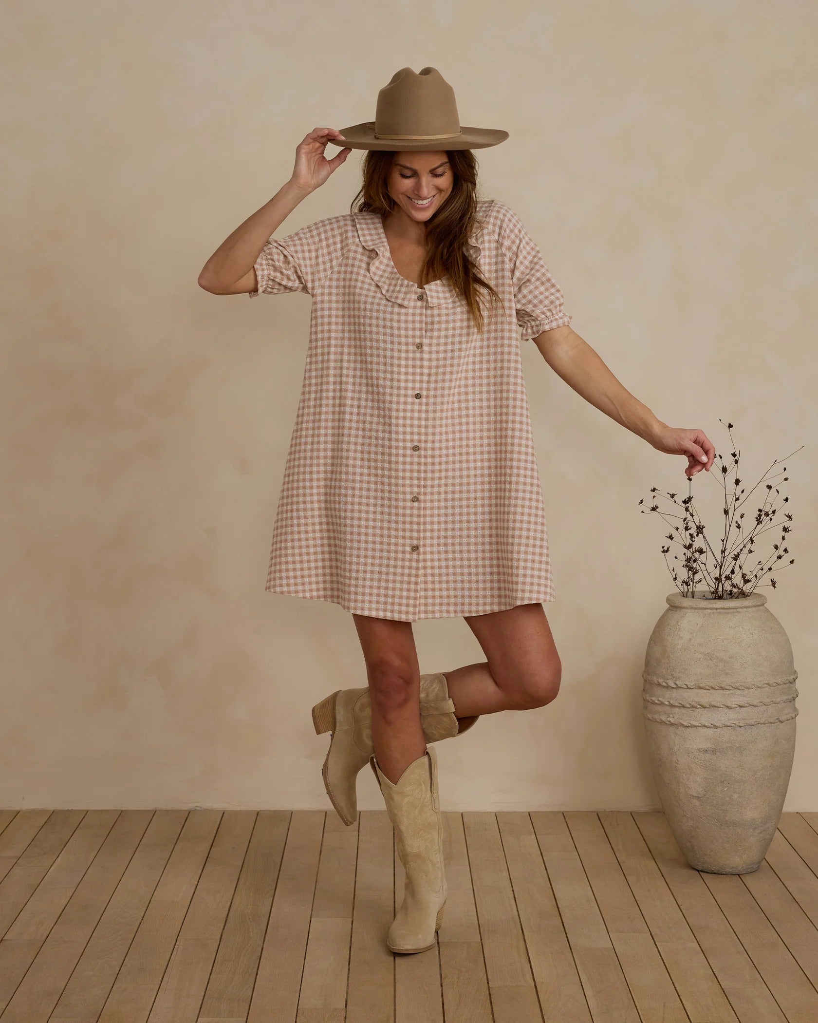 Rylee + Cru Avalon Collared Pink Gingham Mini Dress