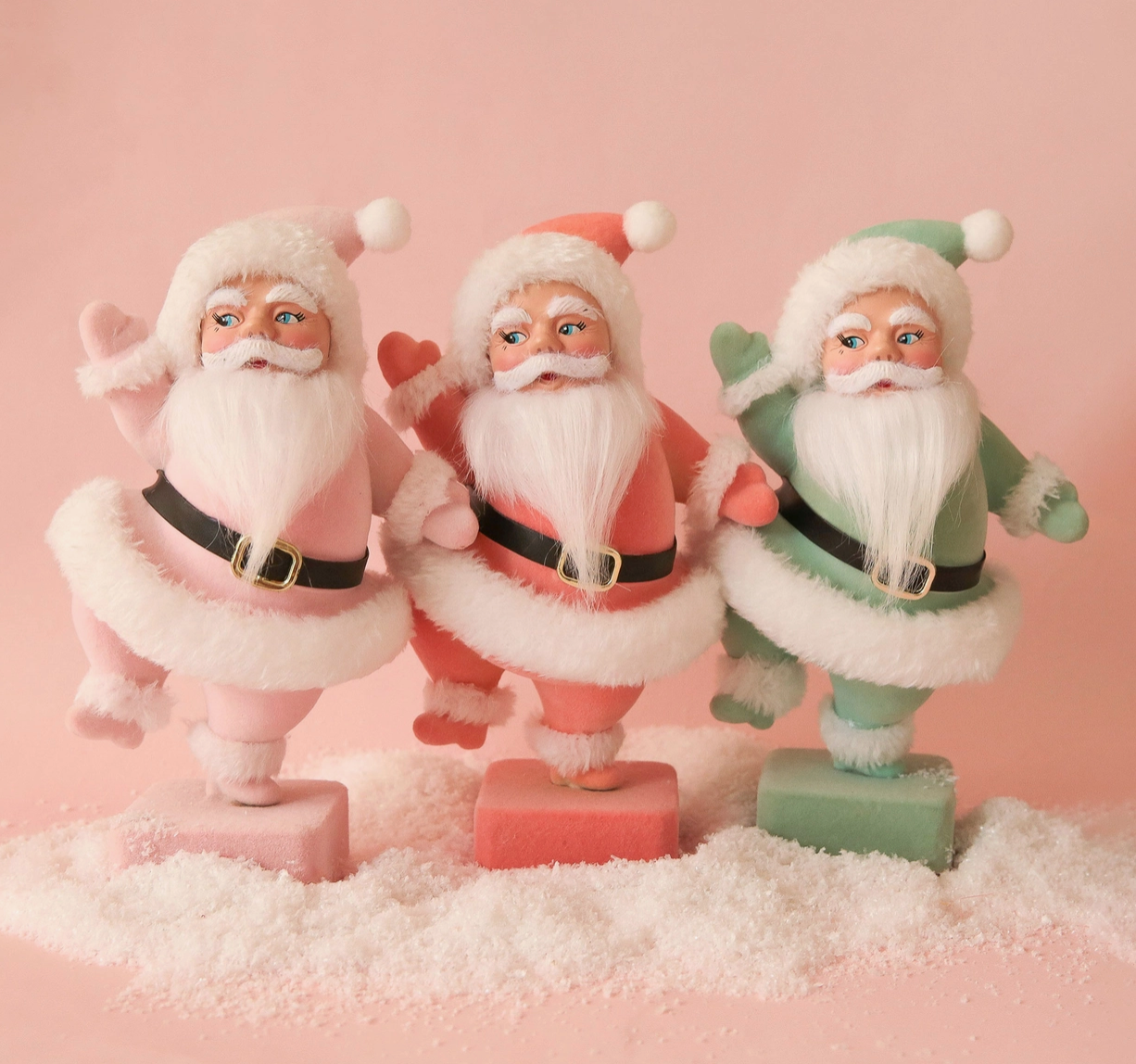 Dancing Flocked Santa | Pink