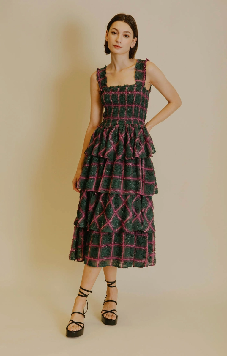 Holiday Check Dress | Green & Pink