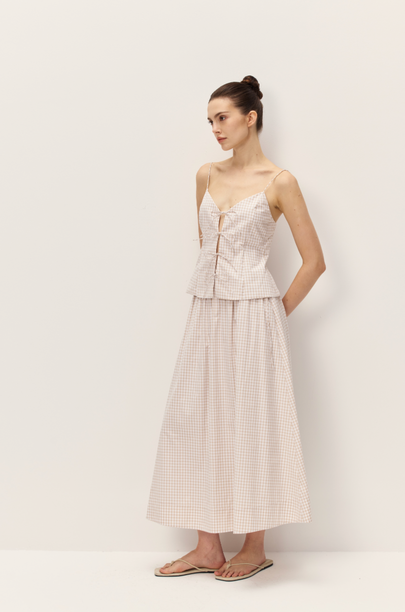 Elodie Vionett Skirt | Taupe Gingham