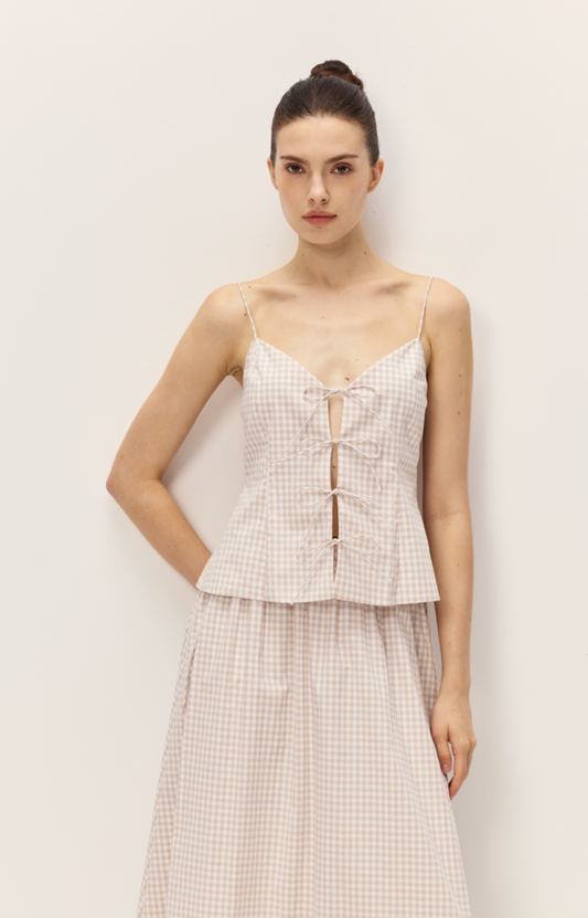 Elodie Vionett Top | Taupe Gingham