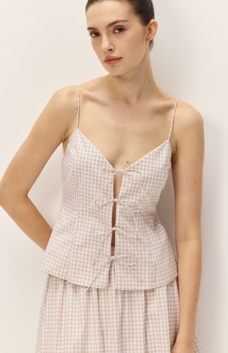 Elodie Vionett Top | Taupe Gingham