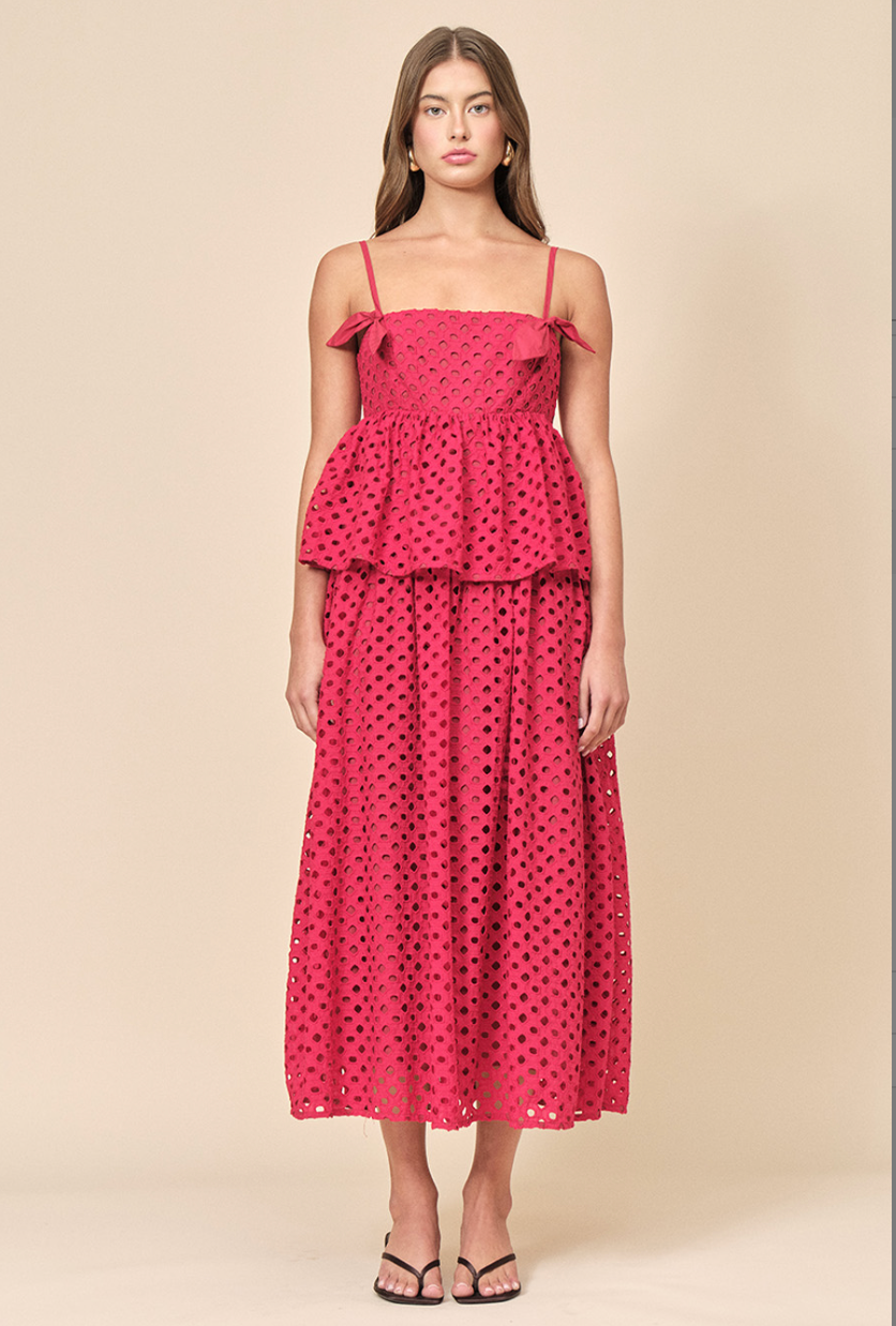 Maude Club Cotton Eyelet Layered Midi Dress | Ruby