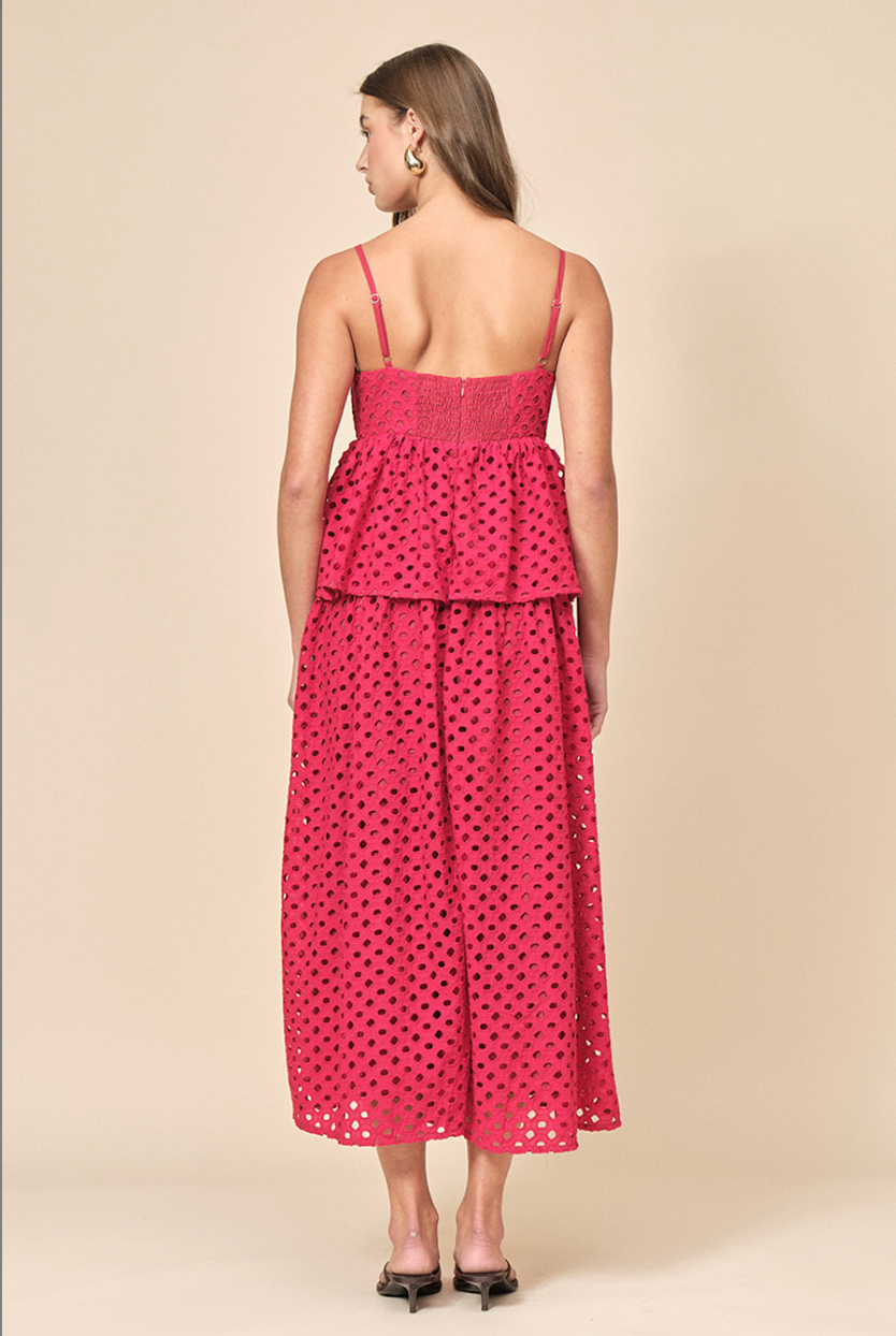 Maude Club Cotton Eyelet Layered Midi Dress | Ruby