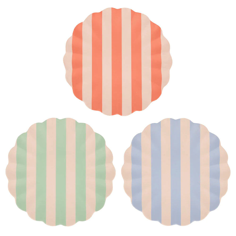 Bamboo Fiber Reusable Plates | Striped | Large