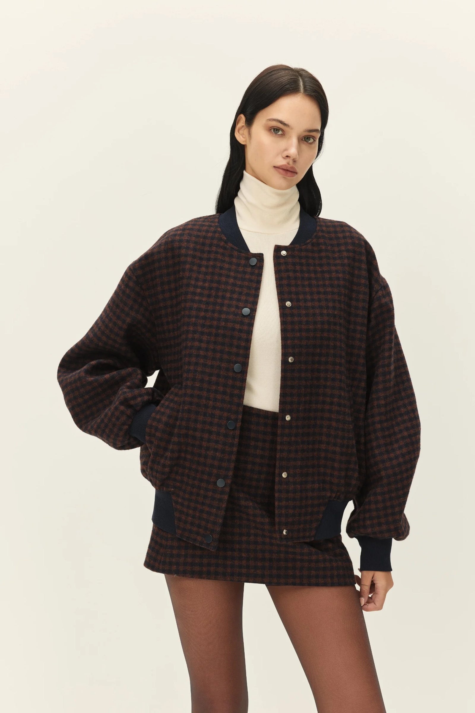 Elodie The Label Simone Bomber Jacket | Navy + Brown