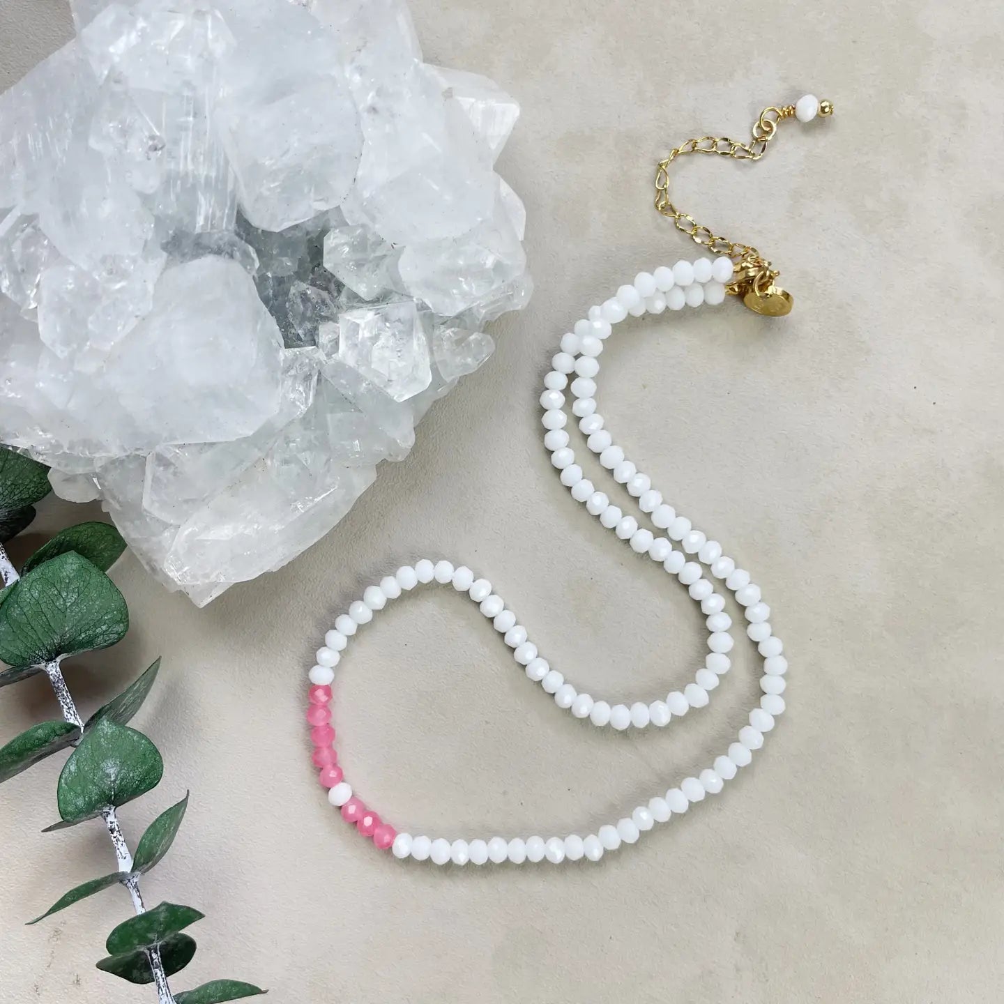 Mia Delicate Beaded Necklace | Pink + White