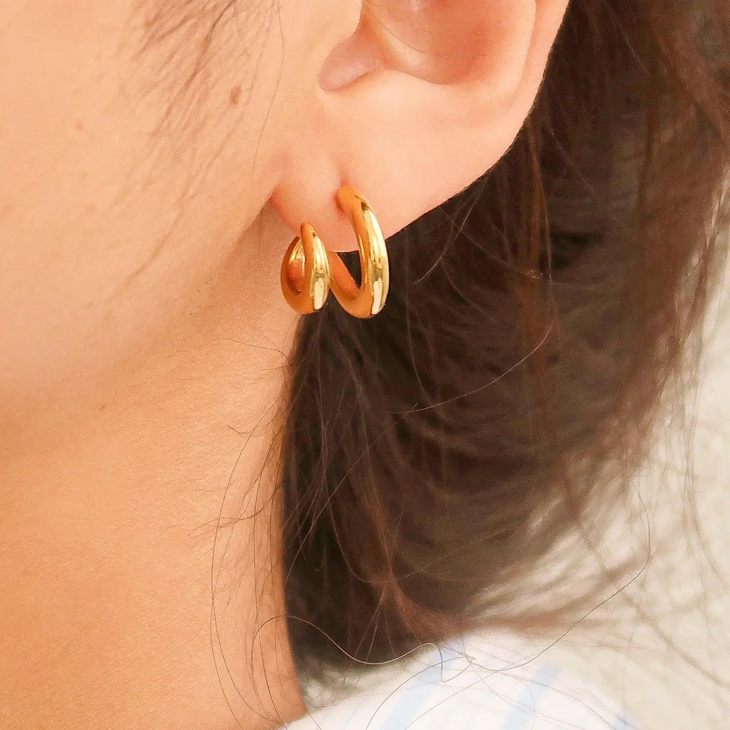 Gold Non-Tarnish Double C Hoop Earring